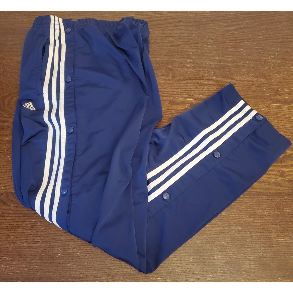 VTG Adidas Pants Mens L Track Tear Break Away 90s Logo Y2K Blue Stripe Wide Leg